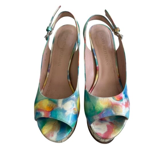 STUART WEITZMAN Multicolor Patent Leather Slingback Platform Heels Size 6 - Picture 2 of 9